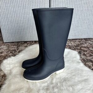 Tingley Women Size 5 Navy Blue Rubber Rain Boots Tall Made in USA White Sole